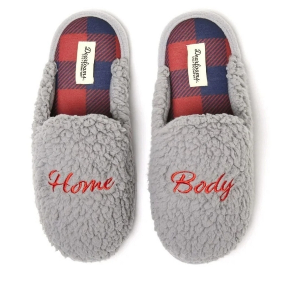 Dearfoams women's grey sherpa fleece slippers size large (9-10) HOME BODY